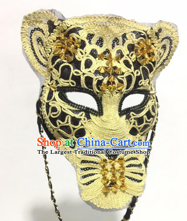 Professional Stage Performance Lace Leopard Face Mask Rio Carnival Headwear Halloween Party Male Cosplay Mask