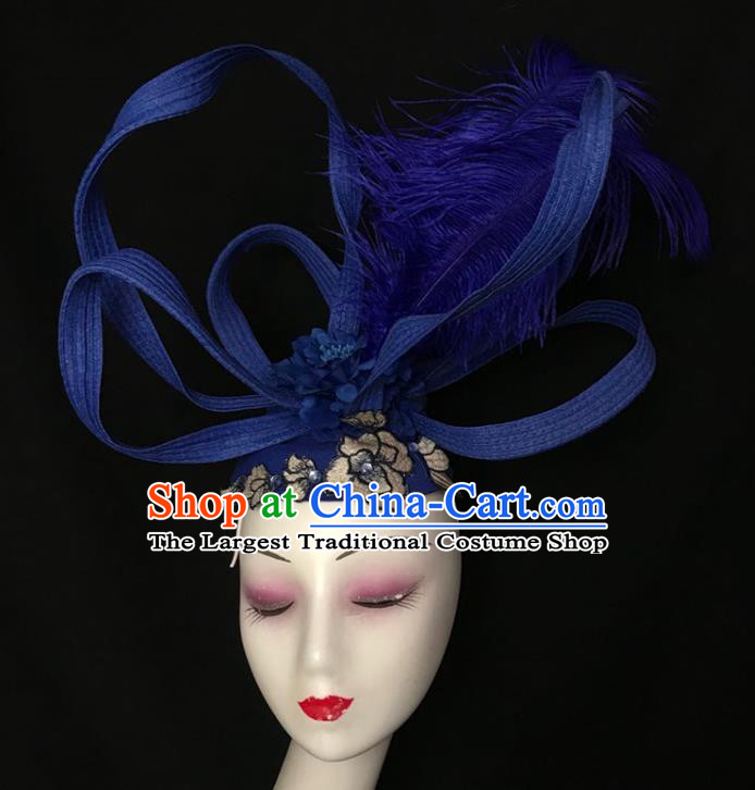 Top Brazil Parade Headdress Halloween Cosplay Hair Accessories Catwalks Blue Feather Royal Crown Rio Carnival Top Hat