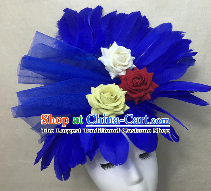 Top Brazilian Carnival Headdress Cosplay Hair Accessories Catwalks Royalblue Feather Royal Crown Halloween Party Top Hat