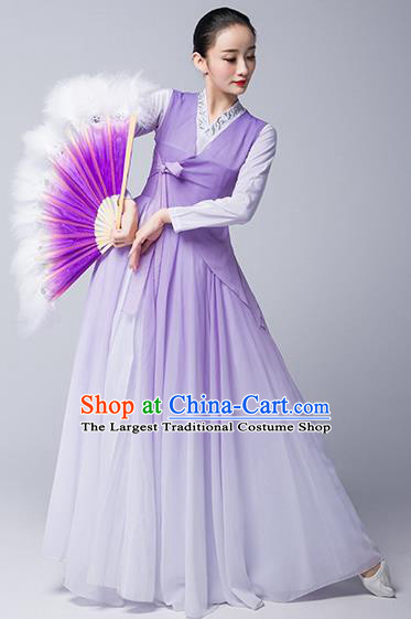 China Korean Nationality Folk Dance Clothing Ethnic Stage Performance Garments Korea Dance Lilac Dress