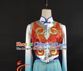 China Mongolian Nationality Stage Performance Clothing Ethnic Female Dance Garments Mongol Minority Folk Dance Blue Dress