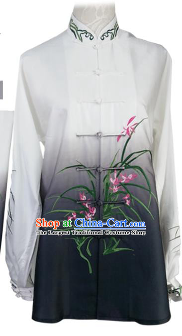 Chinese Tai Chi Kung Fu Garment Costumes Martial Arts Embroidered Orchids Outfits Wushu Competition Clothing