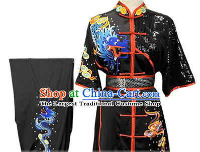 Top Chinese Martial Arts Wushu Performance Clothing Southern Boxing Embroidered Dragon Outfits Kung Fu Competition Black Garment Costumes