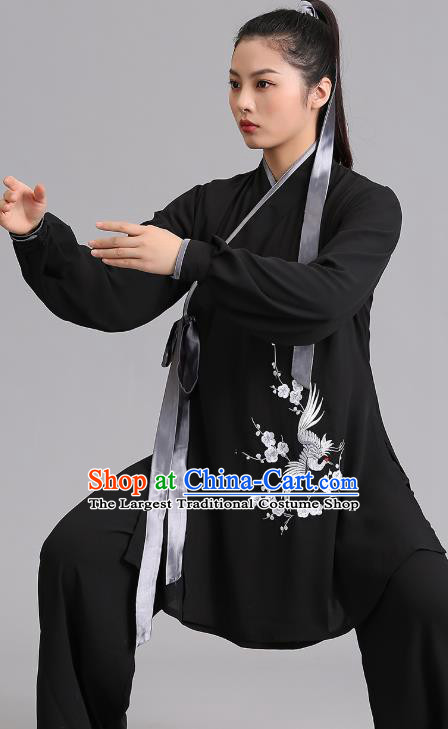 Chinese Kung Fu Tai Chi Training Clothing Martial Arts Embroidered Plum Garments Tai Ji Group Competition Black Outfits