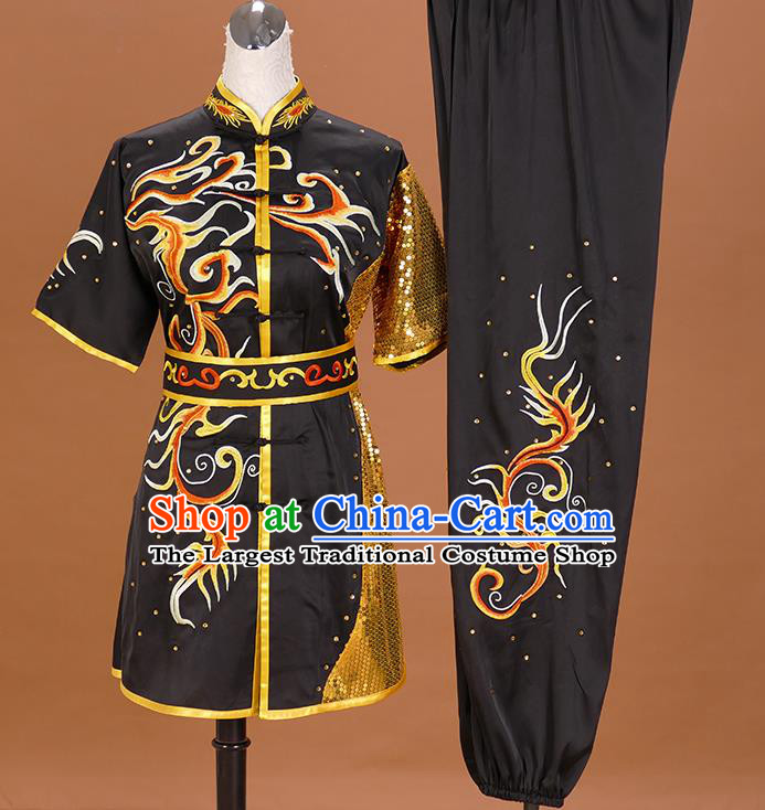 China Martial Arts Garment Costumes Kung Fu Tai Ji Performance Suits Wushu Competition Embroidered Black Uniforms
