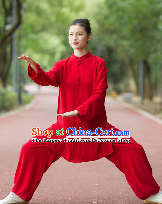 Chinese Martial Arts Garment Kung Fu Suits Tai Ji Competition Red Outfits Tai Chi Group Performance Clothing