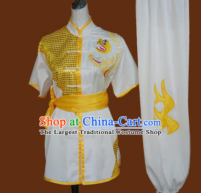 China Wushu Kongfu Sequins Garment Costumes Martial Arts Embroidered Dragon Clothing Nanquan Boxing Training Suits Kung Fu Uniforms