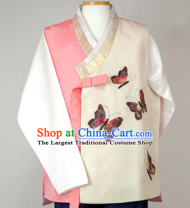 Korean Traditional Festival Costumes Bridegroom Clothing Wedding Hanbok Korea Young Man Embroidered Butterfly Vest White Shirt and Navy Pants