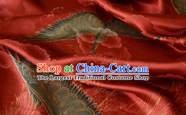 Chinese Silk Fabric Red Gambiered Guangdong Gauze High Quality Cheongsam Cloth Classical Cranes Pattern DIY Satin Fabric