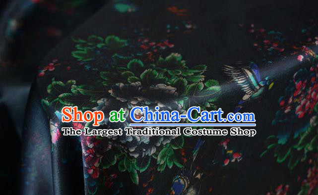 Chinese Classical Flowers Pattern DIY Satin Fabric Silk Fabric Black Gambiered Guangdong Gauze High Quality Cheongsam Cloth