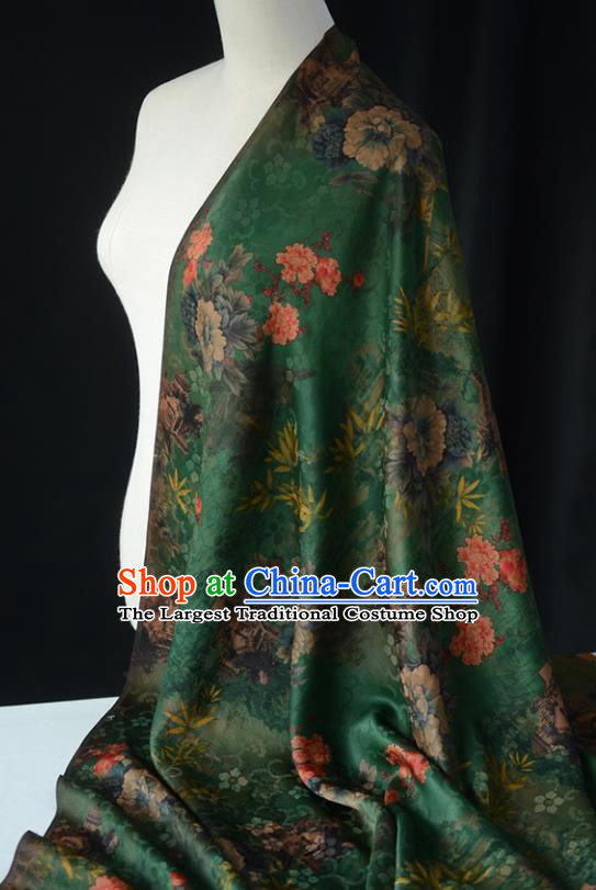 Chinese Classical Peony Bamboo Pattern DIY Fabric Silk Fabric Green Gambiered Guangdong Gauze High Quality Cheongsam Cloth