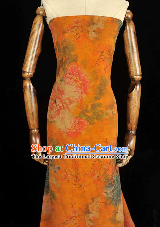 Chinese Cheongsam Silk Cloth Traditional Rich Peony Pattern DIY Dress Fabric Orange Gambiered Guangdong Gauze