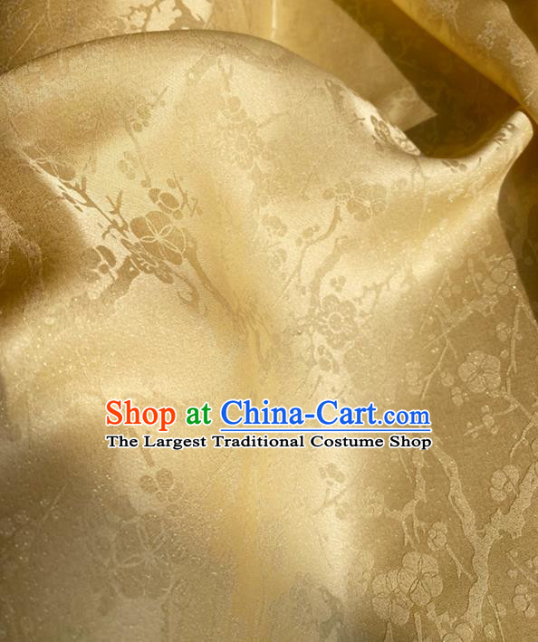 Chinese Light Golden Silk Fabric Classical Plum Blossom Pattern Brocade Cloth Jacquard Tapestry Material Traditional Tang Suit Drapery
