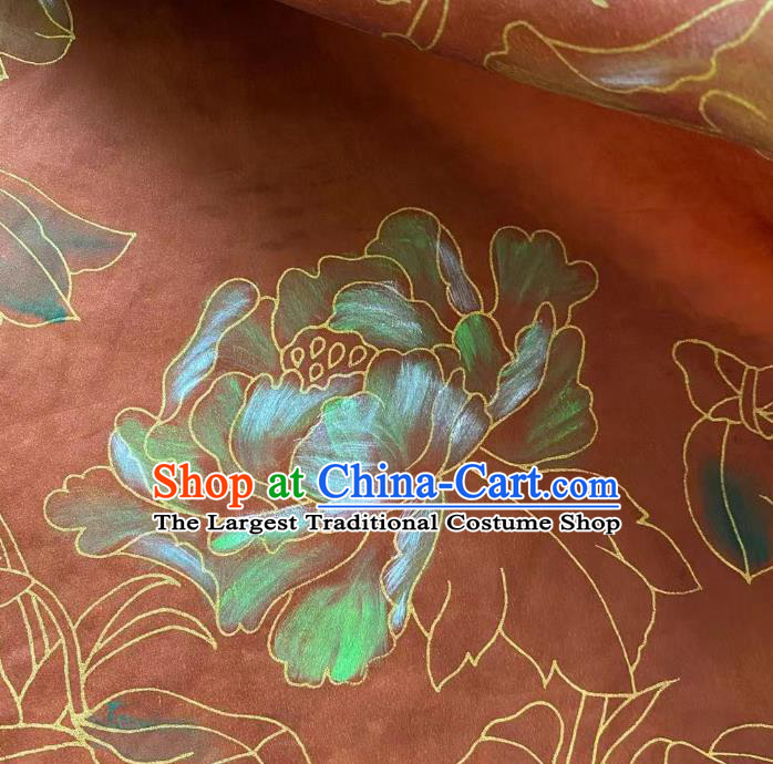 Chinese Hand Painting Gambiered Guangdong Gauze Traditional Cheongsam Drapery Red Silk Fabric Classical Peony Pattern Brocade Cloth