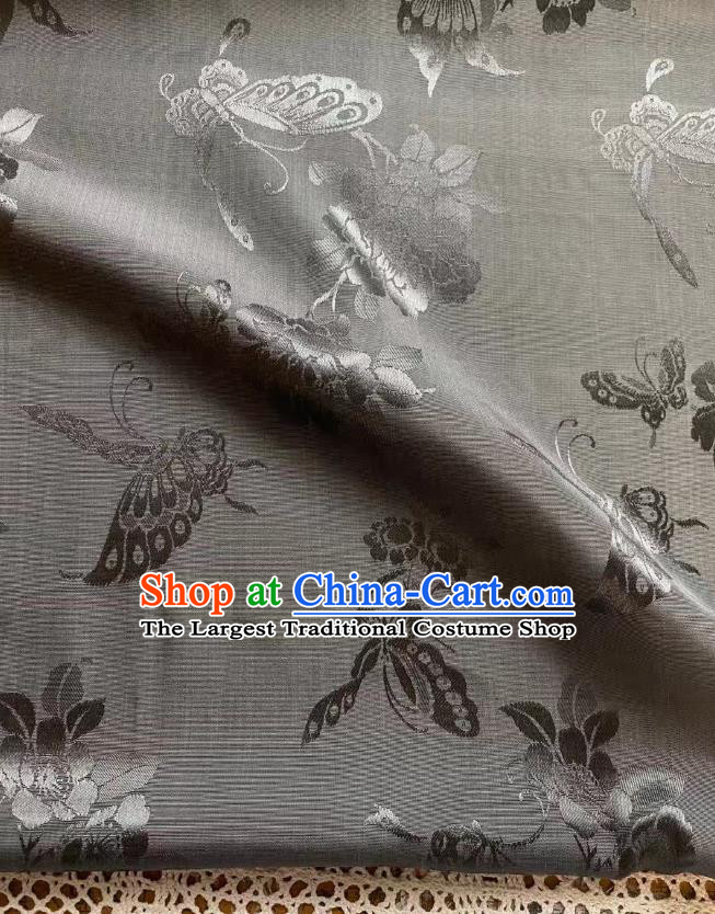 Top Chinese Traditional Butterfly Peony Pattern Grey Brocade Drapery Cheongsam Silk Fabric Classical Jacquard Satin Cloth