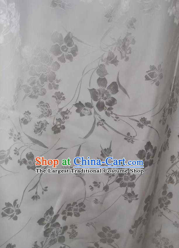 Top Chinese Cheongsam White Silk Fabric Classical Jacquard Satin Cloth Traditional Flowers Vase Pattern Brocade Drapery