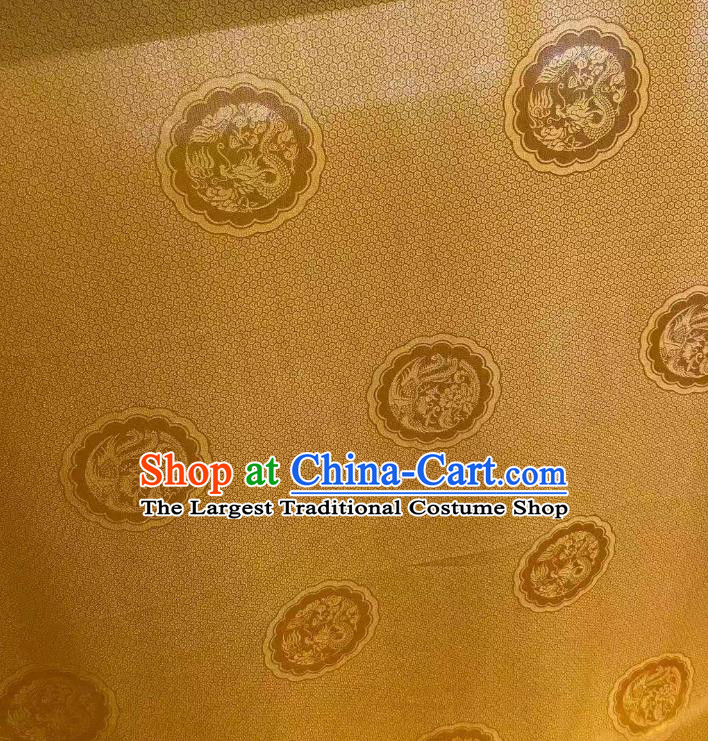 Chinese Classical Dragon Phoenix Pattern Brocade Cloth Jacquard Tapestry Material Traditional Hanfu Dress Drapery Golden Silk Fabric