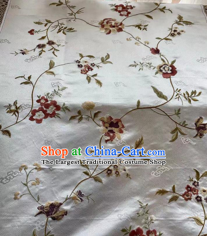 Chinese Traditional Cheongsam Drapery Silk Fabric Classical Embroidered Pattern White Brocade Cloth Jacquard Tapestry Material
