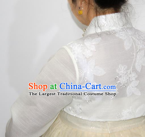 Asian Korea Bride Mother White Blouse and Yellow Dress Korean Traditional Fashion Garments Court Dance Hanbok Clothing