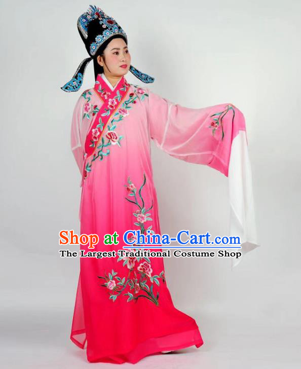 China Peking Opera Xiaosheng Red Robe Garment Traditional Shaoxing Opera Scholar Clothing