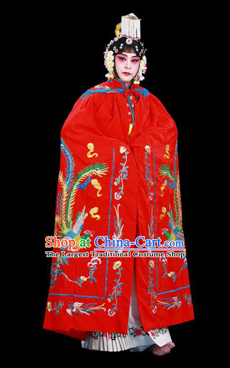 Chinese Beijing Opera Empress Embroidered Cloak Clothing Traditional Peking Opera Hua Tan Red Cape Garment