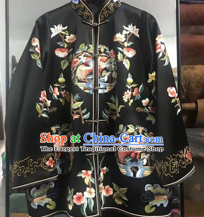 China Tang Suit Embroidered Jacket National Black Silk Outer Garment Traditional Clothing