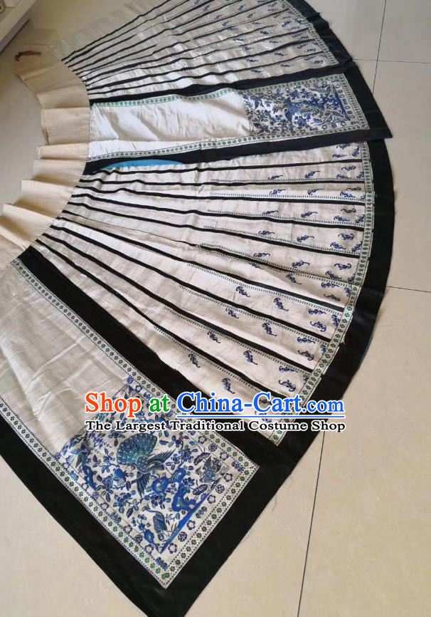China Traditional White Silk Bust Skirt National Embroidered Clothing Qing Dynasty Pleated Skirt
