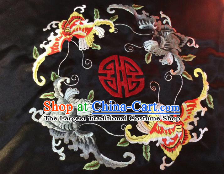 Chinese Traditional Embroidered Butterfly Cloth Patch Hand Embroidery Black Silk Applique Craft