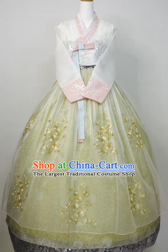 Korea Wedding Bride Fashion Costumes Court Hanbok White Blouse and Yellow Dress Korean Traditional Dance Clothing