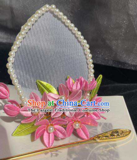 China Traditional Hanfu Hair Accessories Ancient Court Woman Pink Silk Flowers Hair Crown Song Dynasty Imperial Consort Headpieces