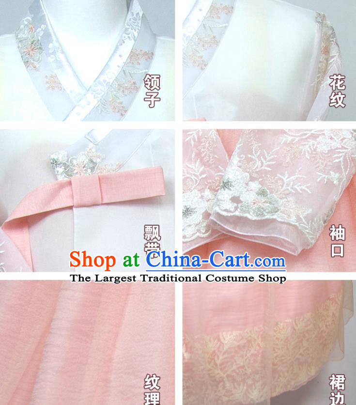 Korean Traditional Court Bride Clothing Classical Wedding Fashion Costumes Young Woman Hanbok White Blouse and Pink Dress