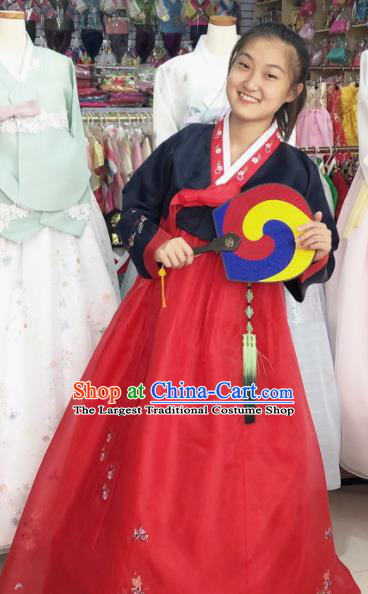 Korean Court Fashion Clothing Wedding Black Blouse and Red Dress Traditional Hanbok Costume Bride Garments