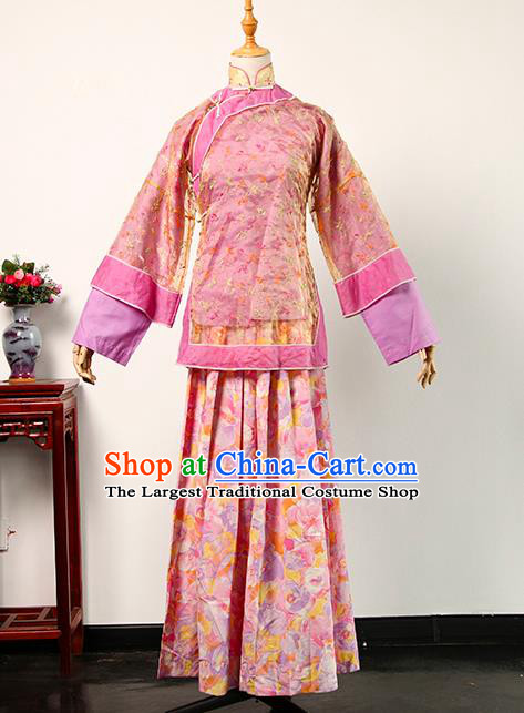 China Ancient Rich Woman Pink Blouse and Skirt Qing Dynasty Garments Traditional Drama Da Zhai Men Young Mistress Clothing