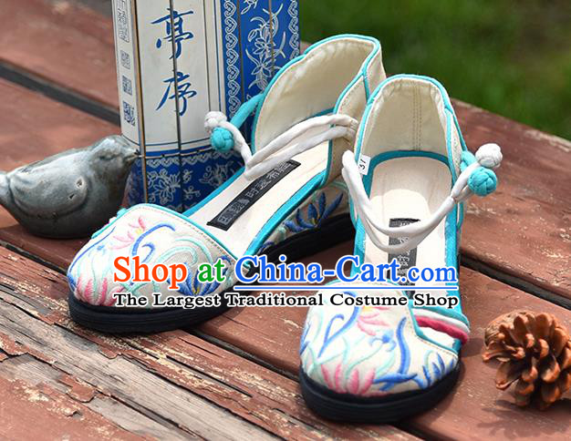 China National Folk Dance Shoes Embroidered Orchids White Canvas Shoes Handmade Old Beijing Cloth Shoes Woman Sandals