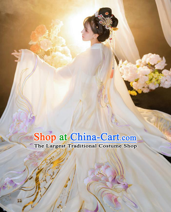 China Tang Dynasty Noble Beauty Historical Clothing Ancient Royal Princess White Dress Traditional Hanfu Garments Complete Set