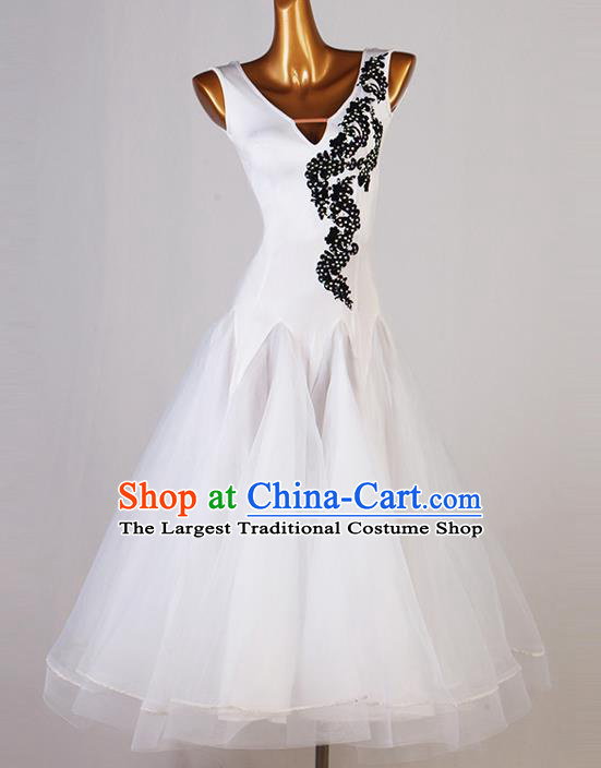 Professional Ballroom Dancing Fashion Waltz Dance Costume Women International Dance Clothing Modern Dance White Dress