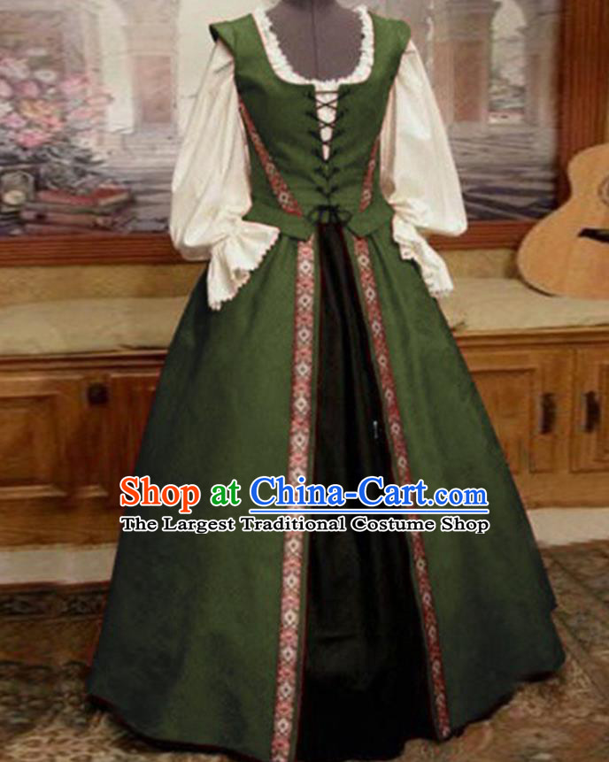 Top Western Renaissance Garment Costume Opera Performance Full Dress European Court Clothing Europe Servant Woman Green Dress