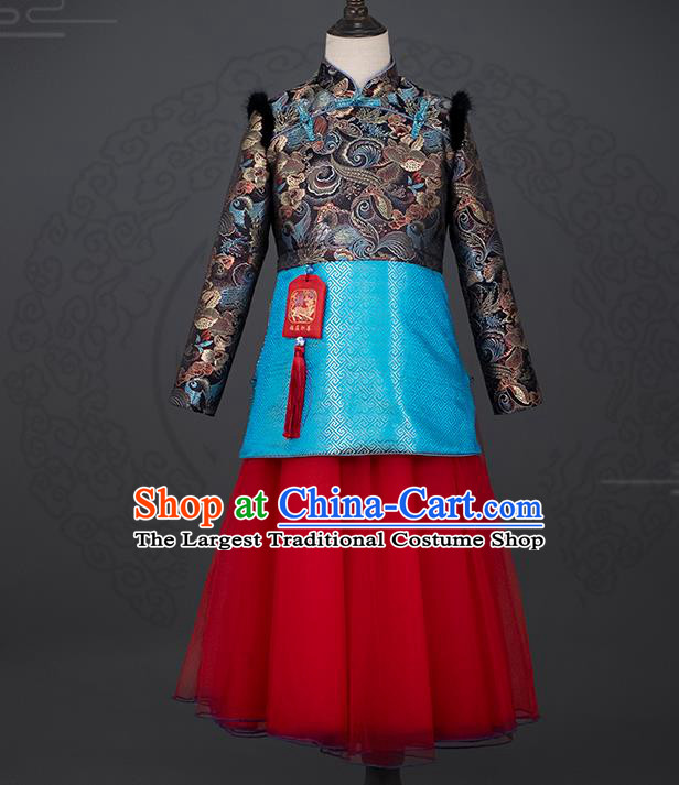 China Tang Suits Dress Girl Stage Show Garments Catwalks Fashion Costume Children Chorus Clothing