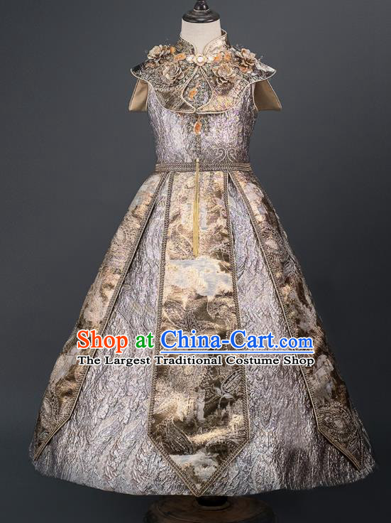 Professional Baroque Princess Garment Children Catwalks Golden Full Dress Stage Show Fashion Costume Girl Dance Clothing