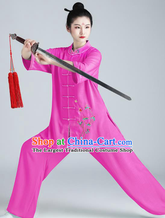 Chinese Martial Arts Embroidered Plum Clothing Tai Chi Clothing Kung Fu Rosy Flax Uniforms Wushu Competition Garment Costumes