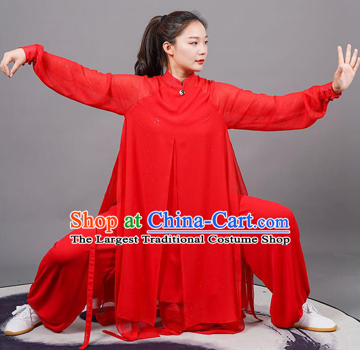 China Kung Fu Competition Clothing Martial Arts Wushu Outfits Tai Ji Performance Costumes Tai Chi Training Red Uniforms