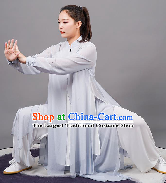 China Tai Chi Training Grey Uniforms Kung Fu Competition Clothing Martial Arts Wushu Outfits Tai Ji Performance Costumes