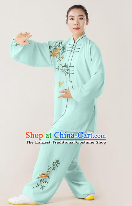 Professional Chinese Wushu Performance Light Green Uniforms Tai Chi Kung Fu Training Suits Martial Arts Competition Clothing