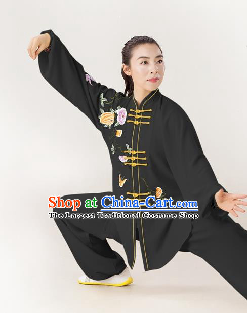 Professional Chinese Tai Chi Kung Fu Training Suits Martial Arts Competition Clothing Wushu Performance Black Uniforms
