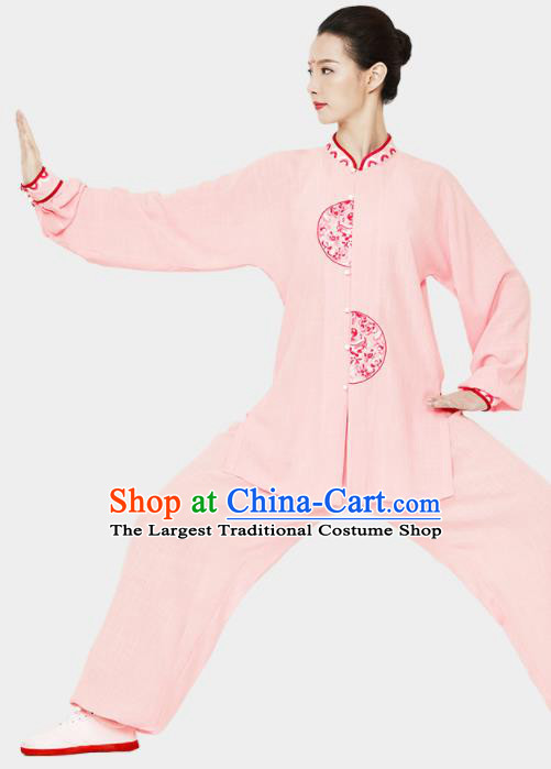 Chinese Wushu Competition Outfits Martial Arts Kung Fu Clothing Tai Ji Sword Garment Costumes Tai Chi Pink Uniforms