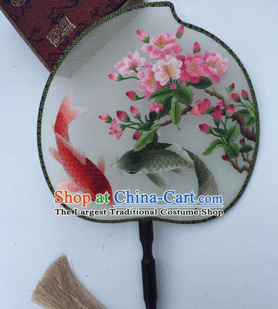 China Traditional Hanfu Fan Classical Cheongsam Dance Fans Suzhou Embroidery Begonia Fish Palace Fan Handmade Peach Shape Silk Fan