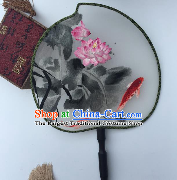 China Suzhou Embroidery Lotus Fan Handmade Peach Shape Palace Fan Traditional Cheongsam Dance Fan Classical Double Side Silk Fans