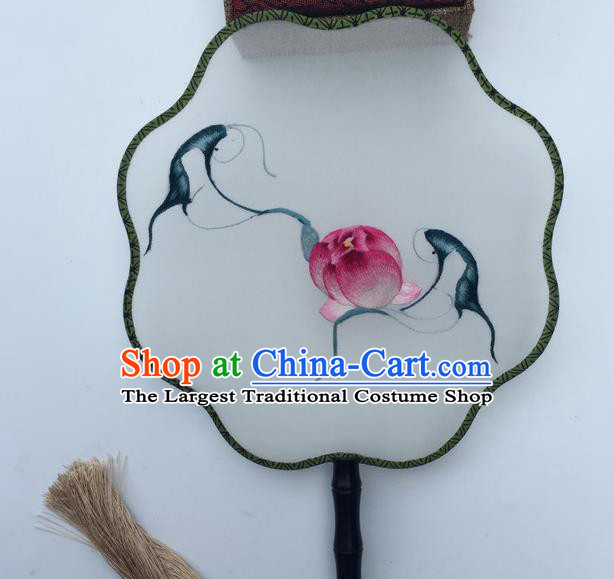 China Handmade Craft Silk Fans Vintage Double Sided Fan Suzhou Embroidery Lotus Fan Traditional Cheongsam Fan