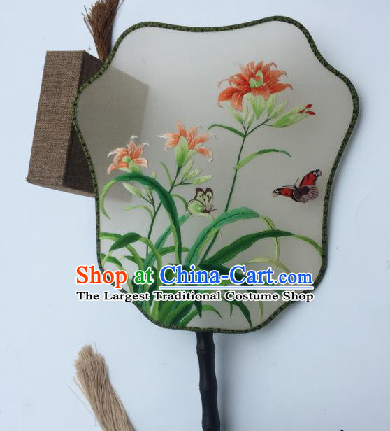 China Handmade Double Sided Embroidered Palace Fan Ancient Court Fan Traditional Hanfu Silk Fan Vintage Fans