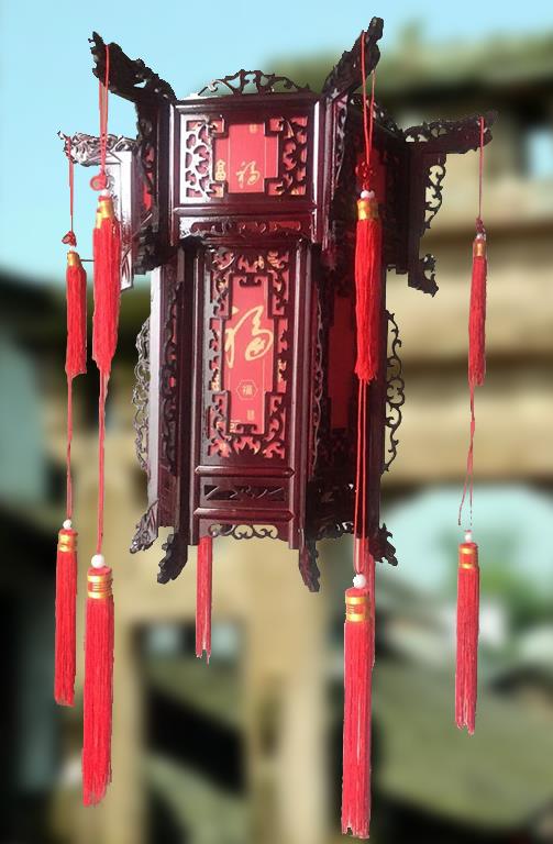 China Handmade Wood Hanging Lantern Classical Hexagon Lanterns Vintage Red Palace Lantern Traditional Festival Light Lamp